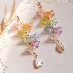 Iridescent Pastel Colors Bellflower Wisteria Orchid Lily Of The Valley Earrings